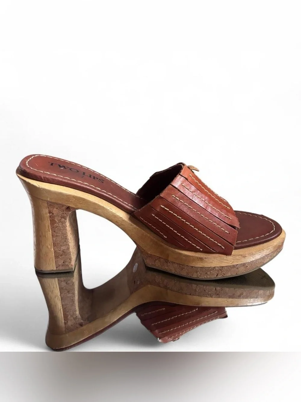 Vintage Y2K Two Lips Genuine Leather & Real Wood Pumps Size 9